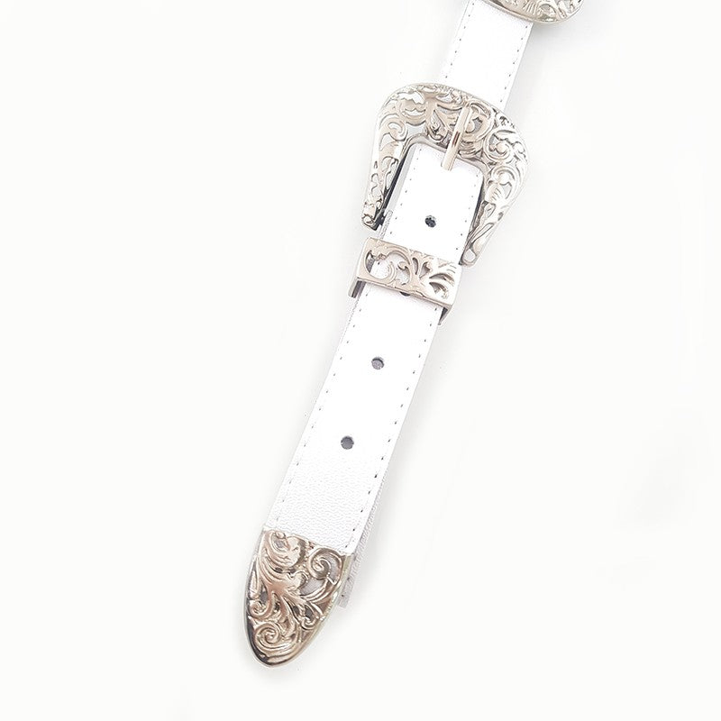 Cinturon Jazz Blanco Con Hebilla Niquel